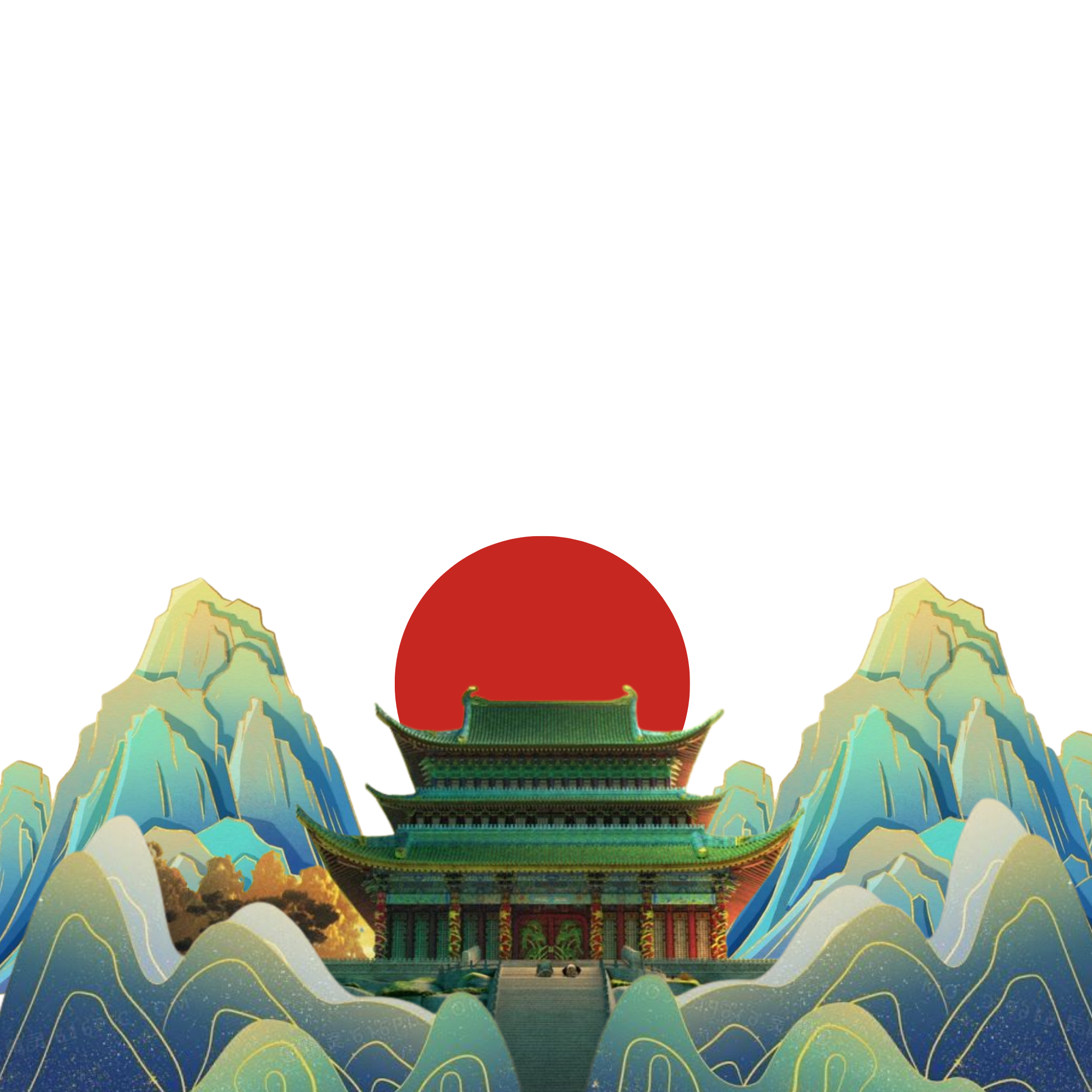 Ilustrasi Gunung dan Kuil